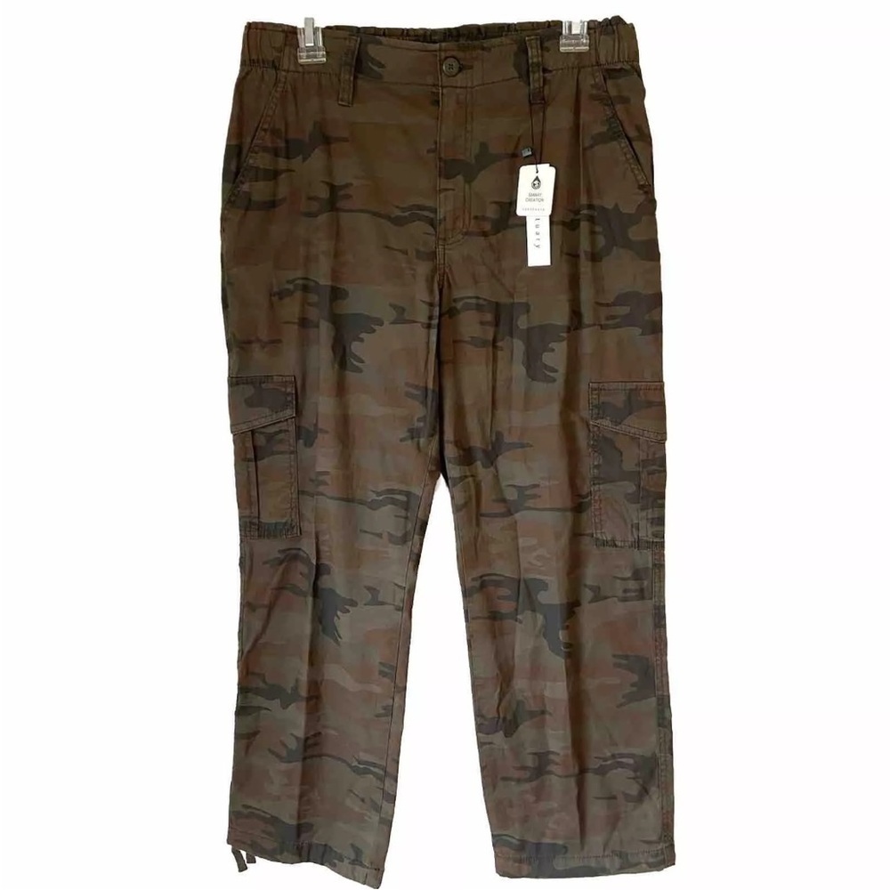 Sanctuary Clothing Getaway Cargo Camo Print Cropped Pants Olive Green Large NEW